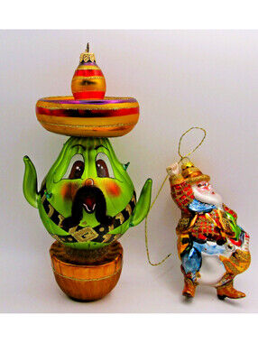 Two Ornaments Kurt Adler Cactus Jack and Santa with Lasso